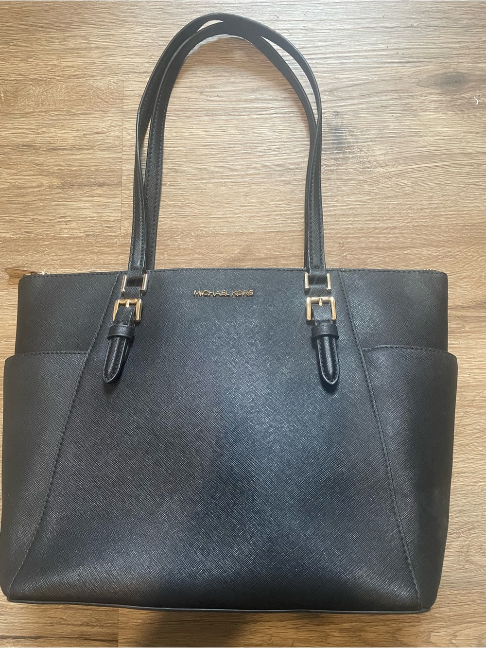 Michael Kors Black Saffiano Tote with Gold Accents